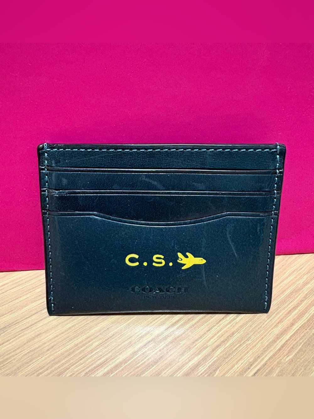 Coach Leather Wallet Card Holder Green/Yellow Vintage Style